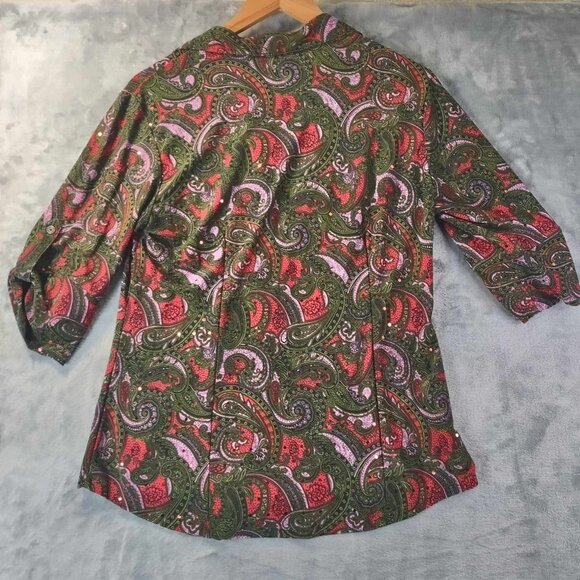 Rebecca Malone Paisley Button Top S Retro Stretch Art to Wear Statement Top - Picture 3 of 10